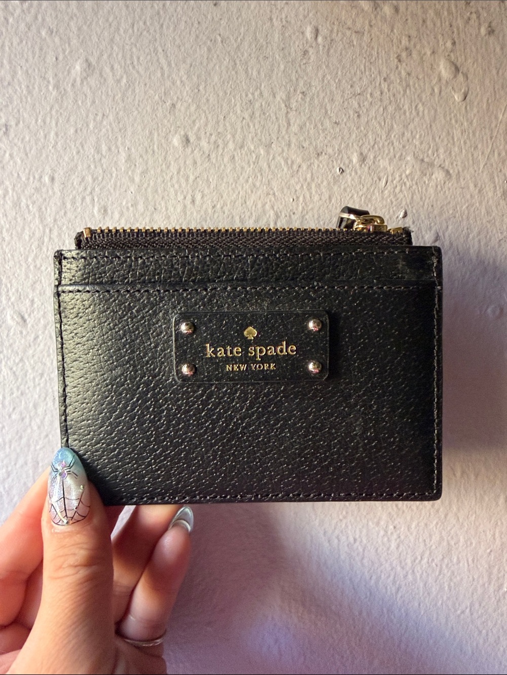 kate spade Black Leather Card Holder with Gold Hardware